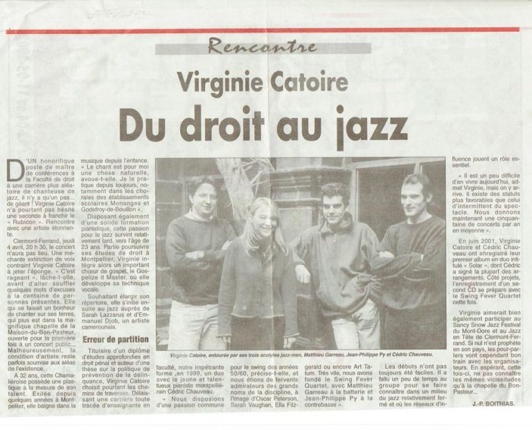 Article de presse sur Virginie Catoire, coach vocal - du Droit au Jazz